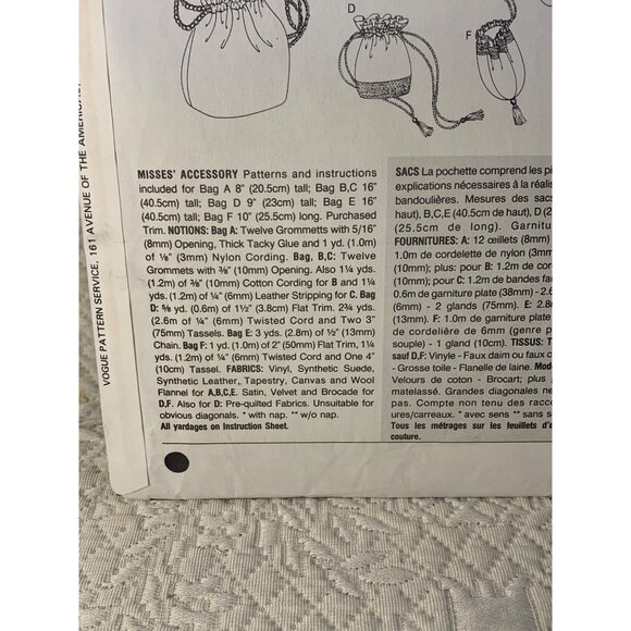 Vogue Misses Handbag Sewing Pattern 8070 - uncut - Picture 7 of 9
